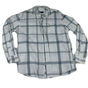 Mens Gap LG Casual Shirt Plaid Blue White Button Up Long Sleeve Slim Fit Cotton